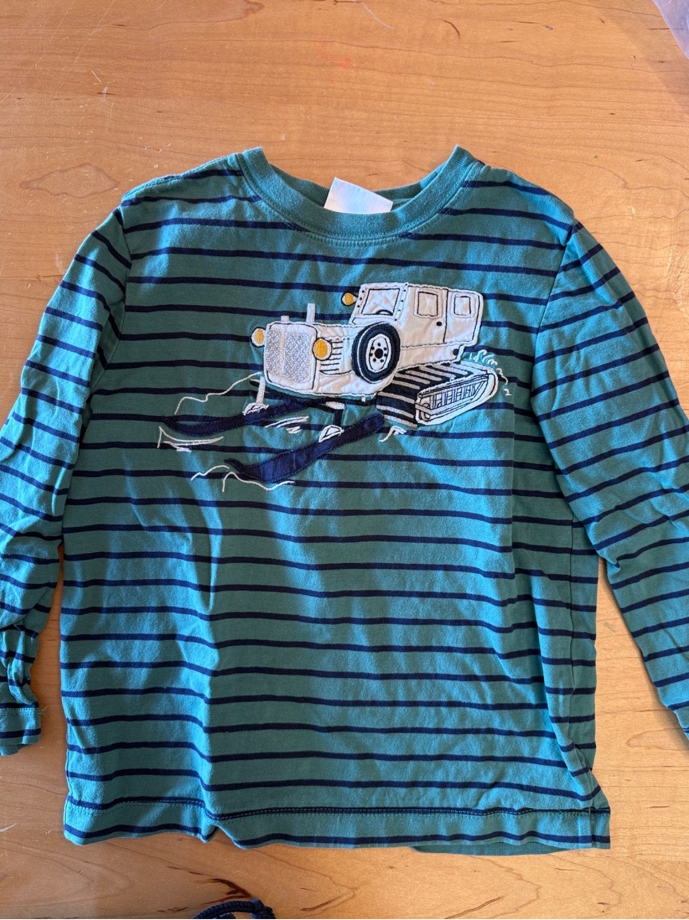 Hanna Andersson Teal & Navy Striped Long-Sleeve Shirt with Truck Patch